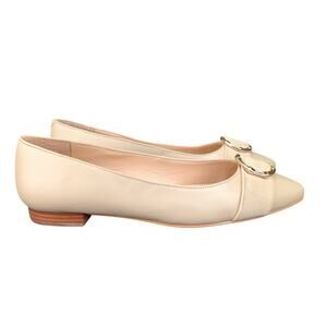Talbots Edison Bamboo Ring Nappa Flats Tan Leather Pointed Toe Neutral Women's 9